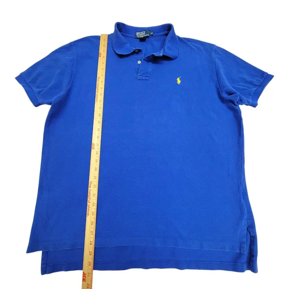 Polo Ralph Lauren Mens XL Blue Yellow Pony Short Sleeve Pique Tennis Tail Polo